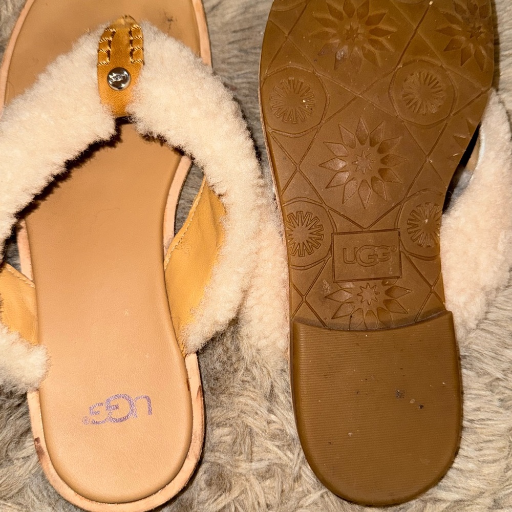 UGG Women's Tan and Cream Sheepskin Slippers - Picture 2 of 2